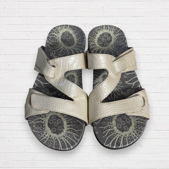 VIONIC Lauren Shimmer Croc Embossed Comfort Adjustable Straps Sandals 7 WIDE - Picture 1 of 4